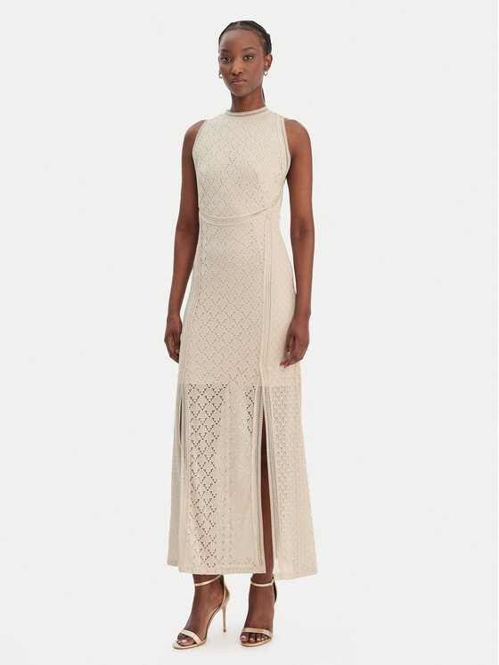 Guess Guess Коктейльна сукня W6GK16 K2953 Бежевий Slim Fit