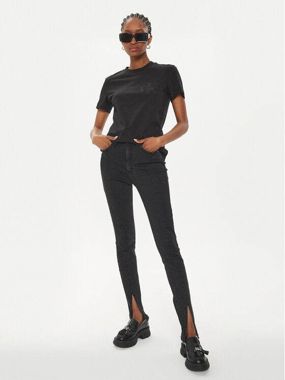Calvin Klein Jeans Calvin Klein Jeans T-shirt Satin Applique J20J223925 Crna Regular Fit