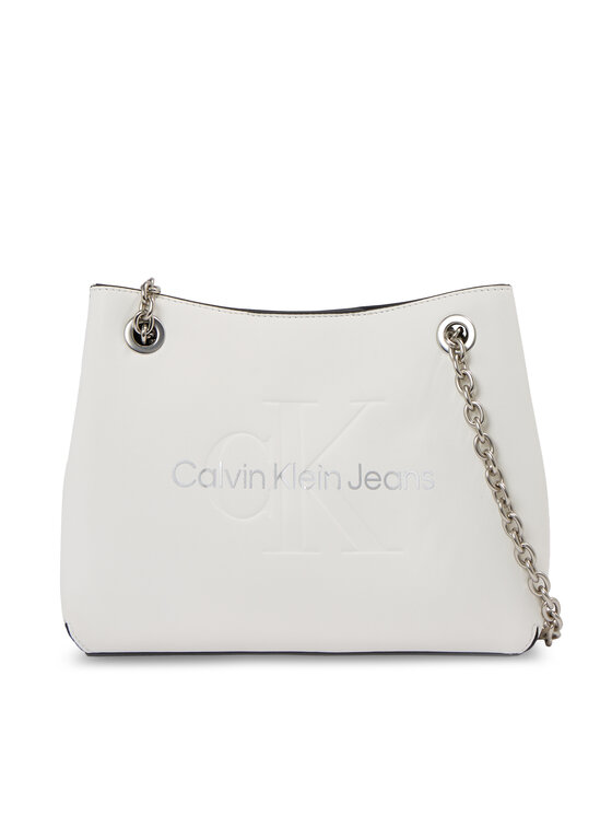 Geantă Calvin Klein Jeans Sculpted Shoulder Bag24 Mono K60K607831 White/Silver Logo 0LI