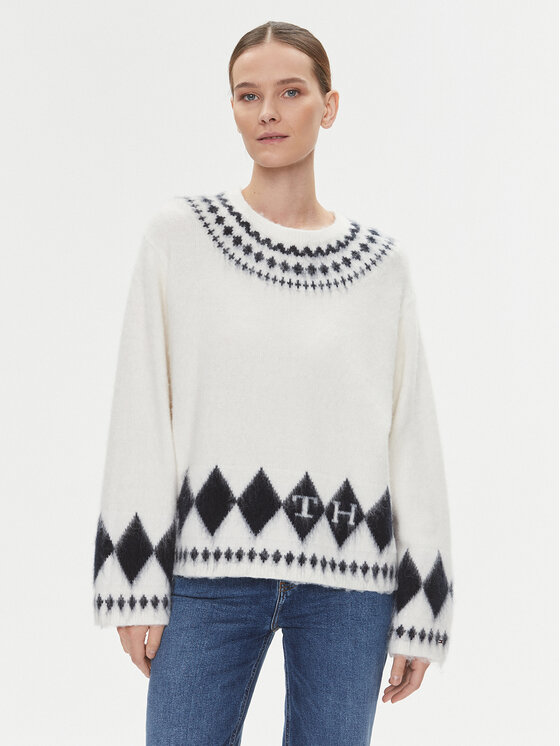 Tommy Hilfiger Tommy Hilfiger Džemper Fairisle WW0WW40089 Écru Oversize