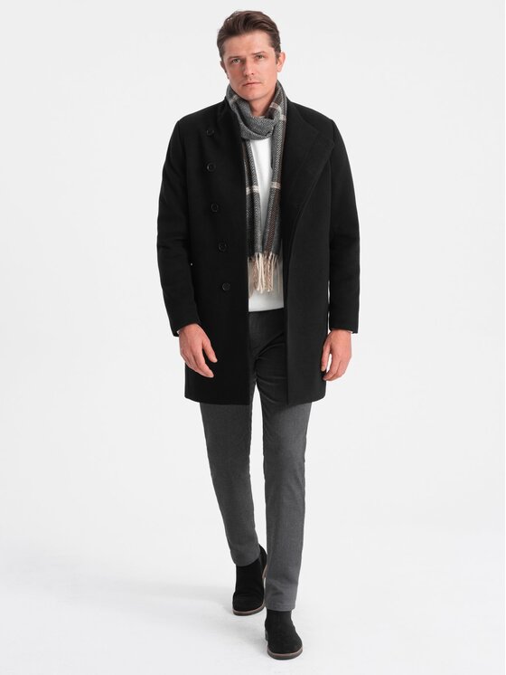 Ombre Ombre Płaszcz przejściowy OM-COWC-0102 Czarny Regular Fit