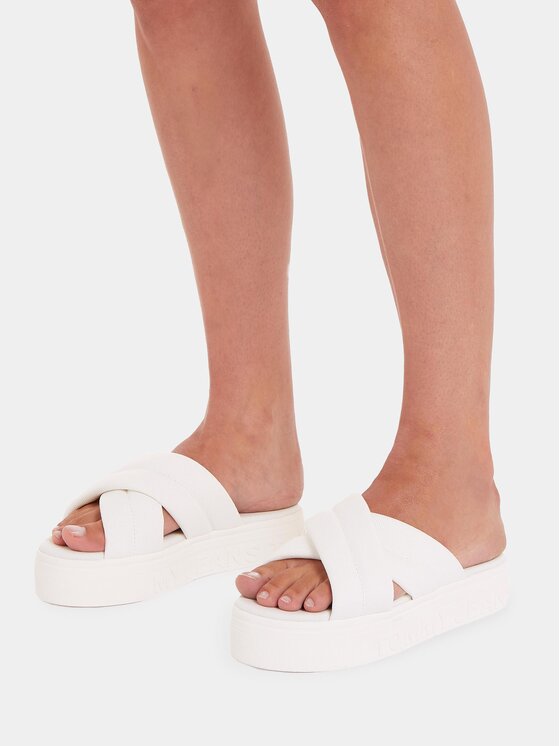 Tommy Jeans Tommy Jeans Pantoletten Tjw Lettering Flatform Sandal EN0EN02465 Écru