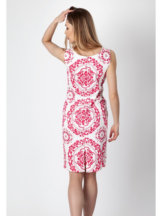Perso Perso Sukienka letnia z wzorem bez rękawów Różowy Slim Fit