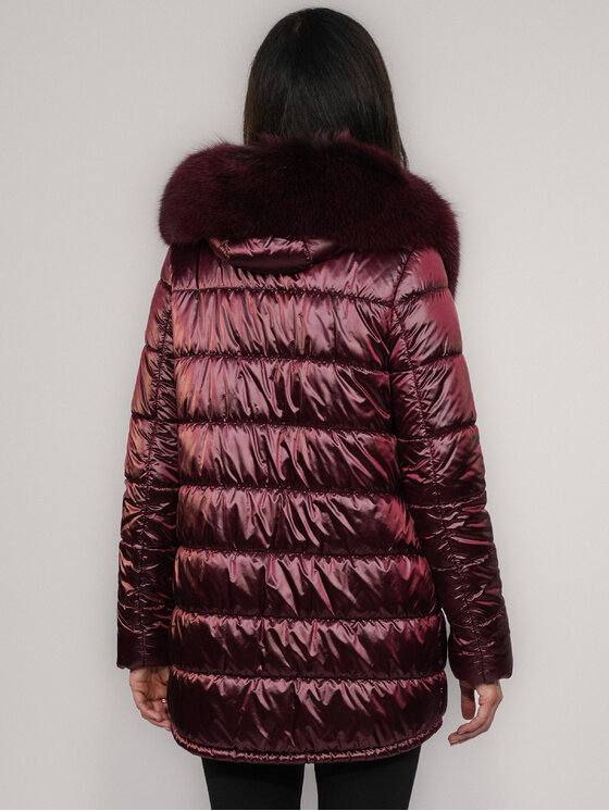 FAN LEATHER FAN LEATHER Kurtka puchowa Puchowa z Kapturem 88 Bordowy Loose Fit