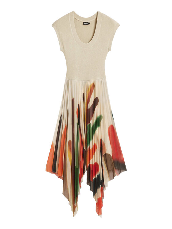 Desigual Desigual Každodenné šaty Brushes Lacroix 26SWVK39 Béžová Regular Fit