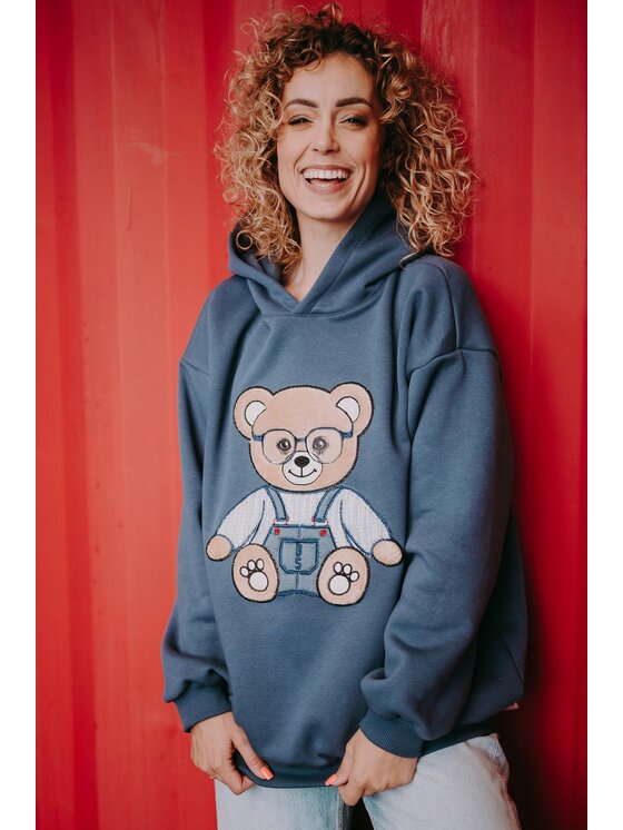 Bejbi Story Bejbi Story Bluza Bluza oversize Andy Teddy dla mamy i taty z kapturem Granatowy Oversize