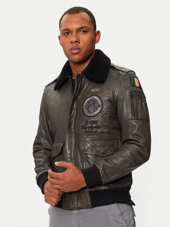 Aeronautica Militare Aeronautica Militare Lederjacke 242PN953PL147 Grau Regular Fit