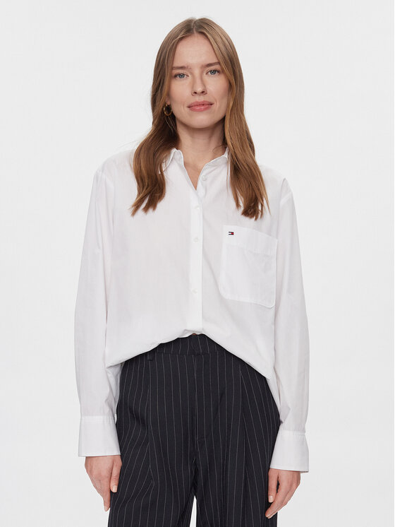 Tommy Hilfiger Tommy Hilfiger Cămașă Essential WW0WW41410 Alb Regular Fit