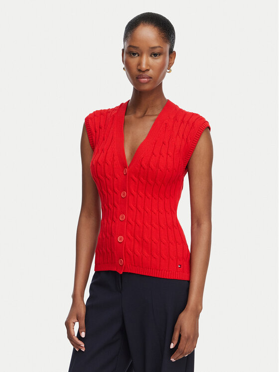 Tommy Hilfiger Cardigan Mid Gg Cable WW0WW50075 Roșu Regular Fit