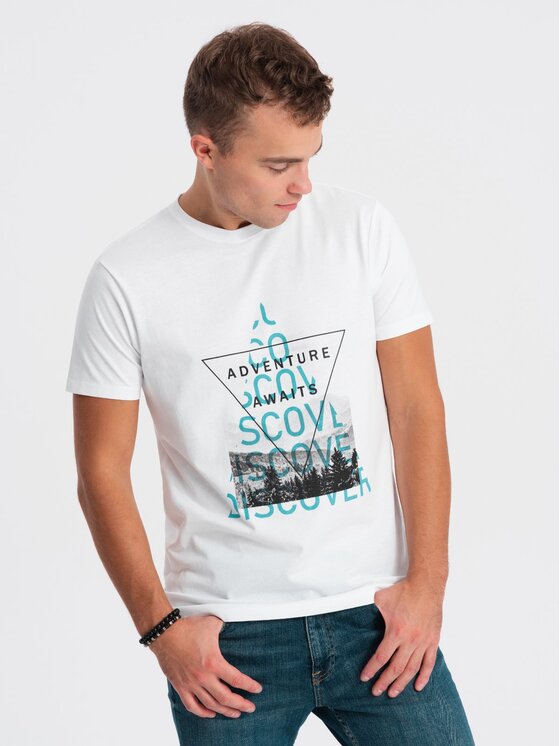 Ombre Ombre T-Shirt OM-TSPT-0165 Bílá Regular Fit