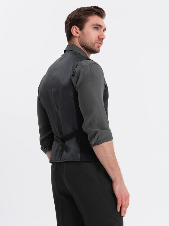 Ombre Ombre Kamizelka garniturowa OM-BLZV-0146 Czarny Slim Fit