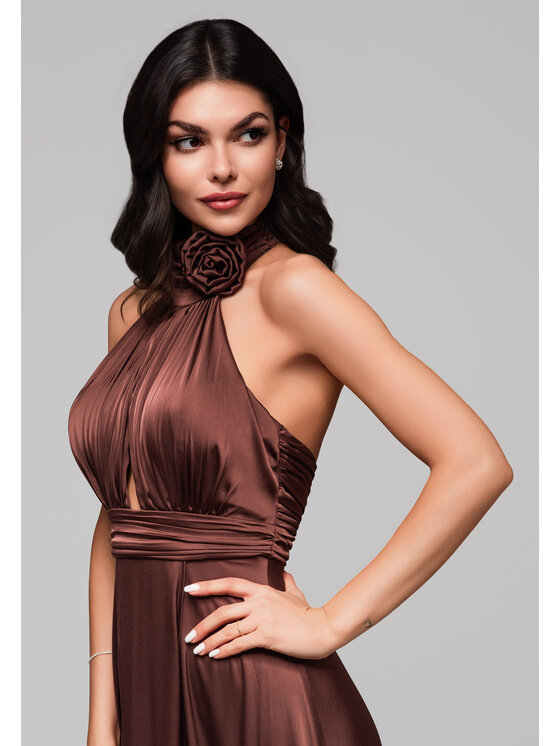 Ombre Ombre Sukienka wieczorowa LA-OM-DLR139 Brązowy Regular Fit