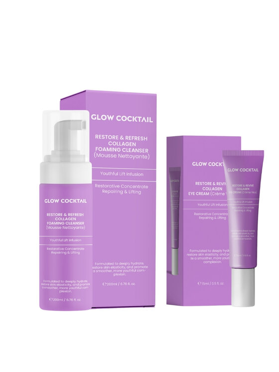 Glow Cocktail Glow Cocktail Pianka Collagen Cleanser + Krem Pod Oczy Zestaw do pielęgnacji skóry