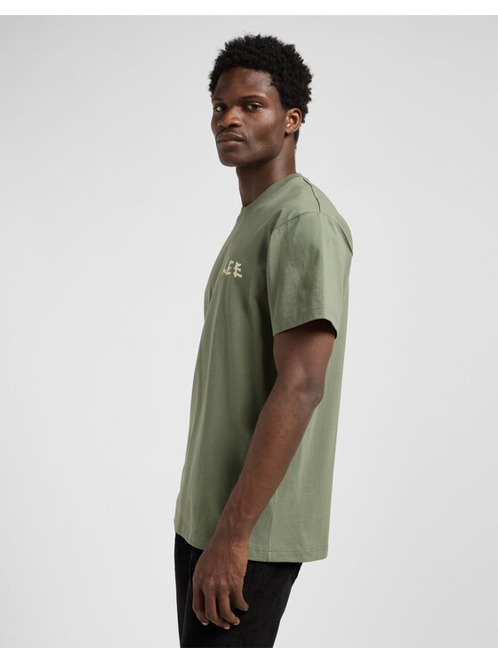 Lee Lee T-Shirt ELEVATED ESS LOGO TEE Zielony Relaxed Fit