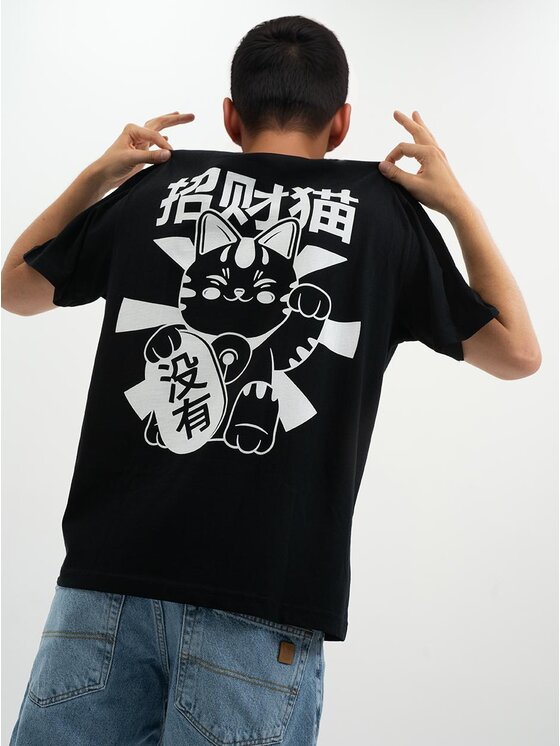 MyStars MyStars T-Shirt Koszulka Z Krótkim Rękawem Oversize Męska Czarna MyStars Chinese Cat XXL Czarny Oversize
