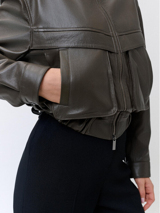 FAN LEATHER FAN LEATHER Kurtka skórzana JTLW844-55 Khaki Loose Fit