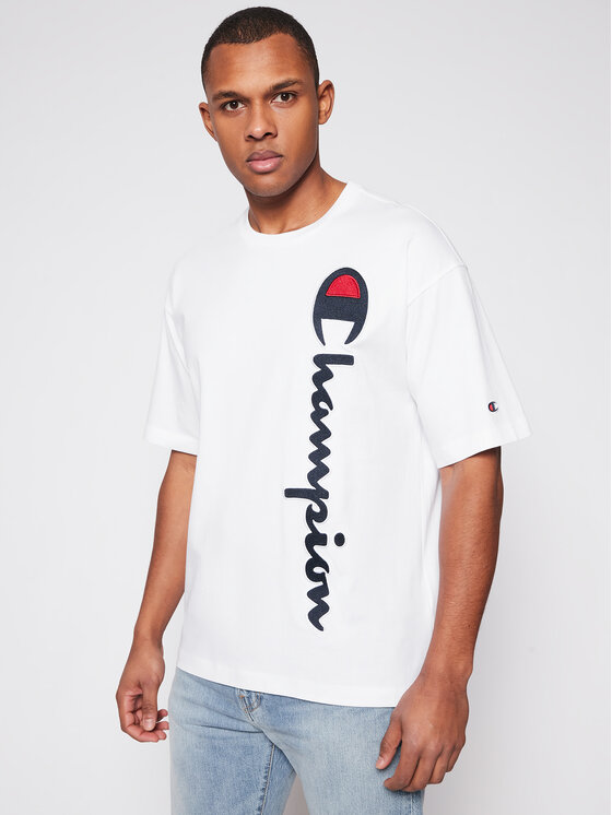 Champion vertical logo sales shirt