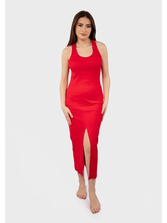 DKaren Sport DKaren Sport Komplet bluzka i spódnica DK-K-P1 Czerwony Slim Fit