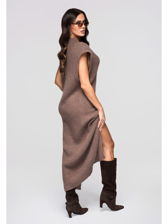 Ombre Ombre Sukienka dzianinowa LW-SWSW-0119 Brązowy Regular Fit