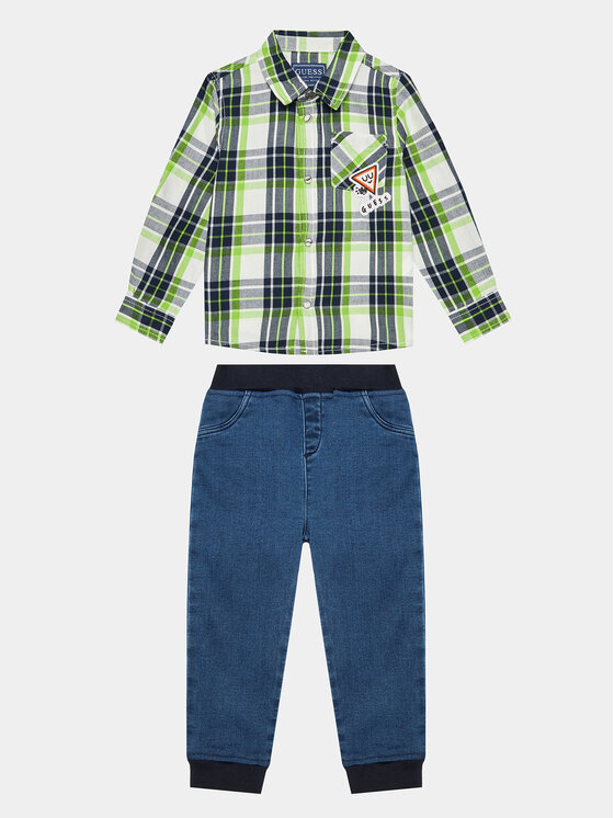 Guess Set cămașă și pantaloni din material textil I3YG16 WBHD0 Bleumarin Regular Fit