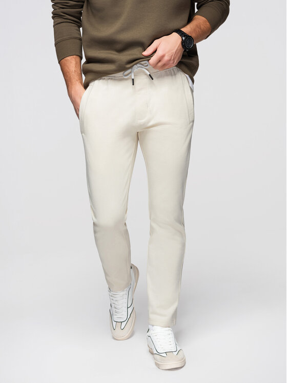 Ombre Ombre Spodnie dresowe OM-PABS-0304 Kremowy Slim Fit