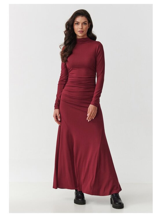Makadamia Makadamia Sukienka codzienna M897 Bordowy A-Line Fit