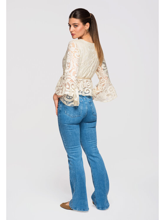 Ombre Ombre Bluzka OW-TS-E0021 Beżowy Slim Fit