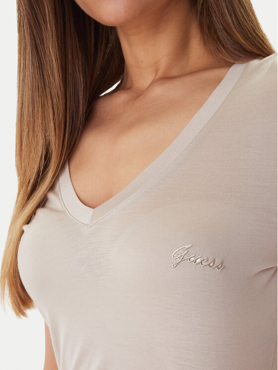 Guess Guess T-Shirt W5GP31 KCSX2 Beżowy Classic Fit