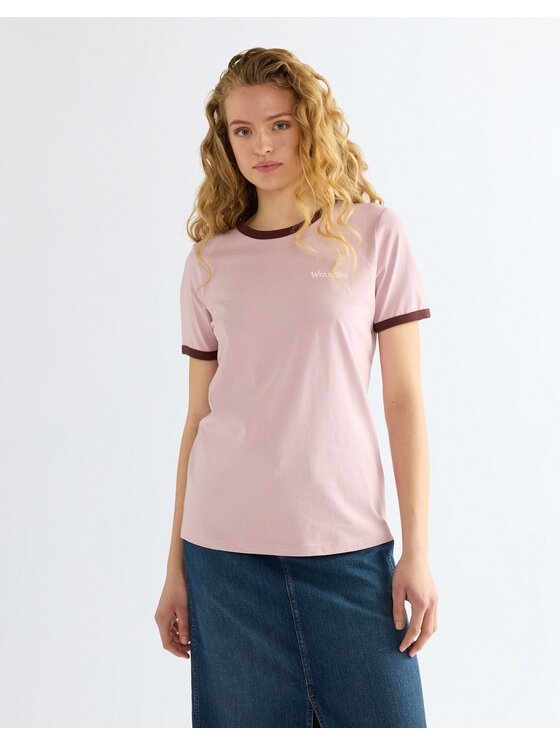 Wrangler Wrangler T-Shirt RINGER TEE Różowy Slim Fit