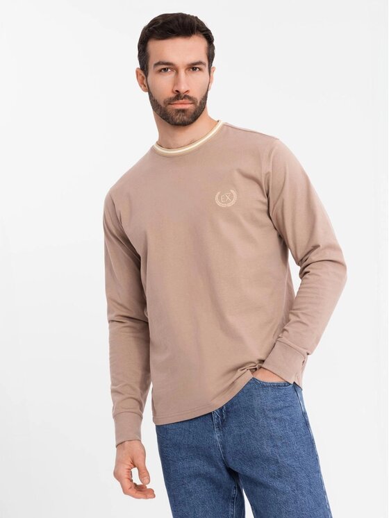 Ombre Ombre Longsleeve OM-LSCL-0128 Brązowy Regular Fit