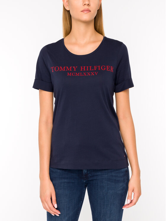 Tommy Hilfiger Tommy Hilfiger T-Shirt Kristal WW0WW25912 Tmavomodrá Regular Fit