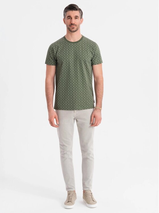 Ombre Ombre T-Shirt OM-TSFP-0250 Zielony Regular Fit