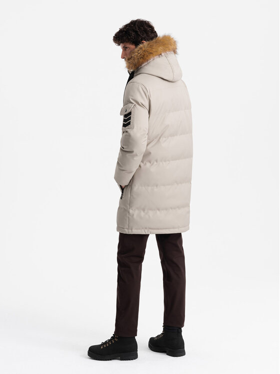 Ombre Ombre Parka OM-JALJ-0182 Beżowy Regular Fit