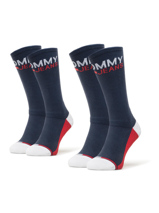 Tommy Jeans Комплект 2 чифта дълги чорапи мъжки 100000400 Тъмносин