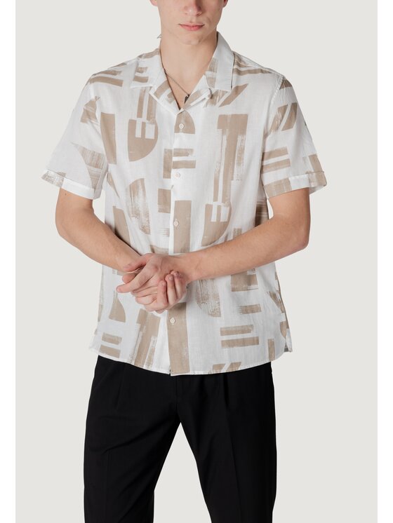 Antony Morato Antony Morato Camicia HONOLULU REGULAR STRAIGHT FIT WITH LOGOED METAL BADGE Beige Regular Fit