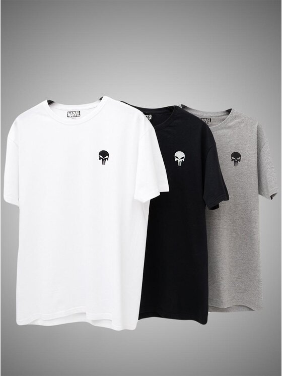 Marvel Marvel Komplet 3 t-shirtów Zestaw 3 Koszulek Męskich Czarna / Biała / Szara Marvel Comics Punisher Mini Logo M Czarny Regular Fit