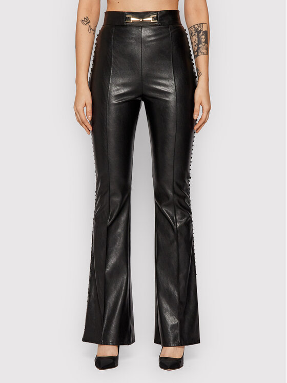 Elisabetta Franchi Pantaloni din imitație de piele PA-380-16E2 Negru Regular Fit din imagine noua