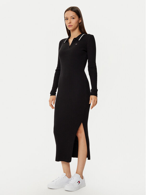 Tommy Jeans Tommy Jeans Rochie tricotată DW0DW19476 Negru Slim Fit
