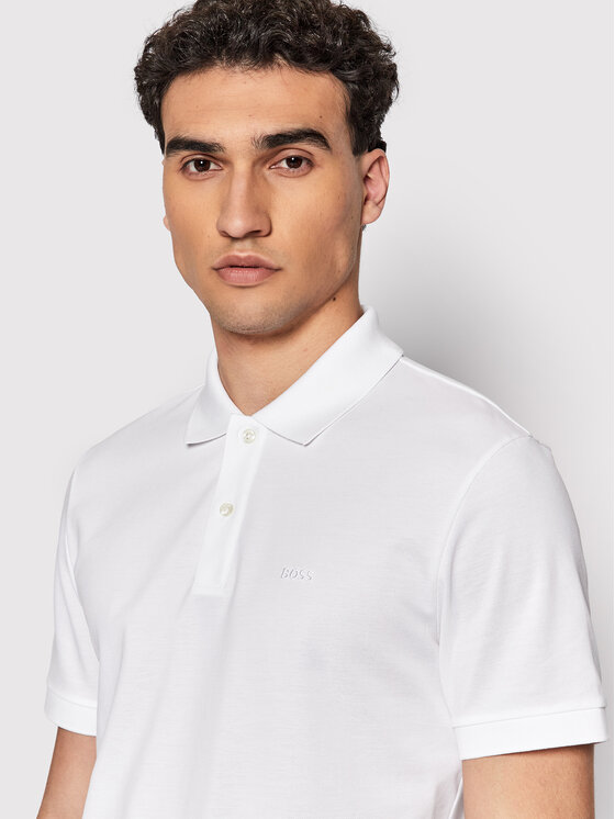 BOSS Boss Тениска с яка и копчета Pallas 50468362 Бял Regular Fit