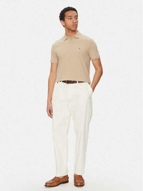Tommy Hilfiger Tommy Hilfiger Тениска с яка и копчета Vertical MW0MW38951 Бежов Regular Fit