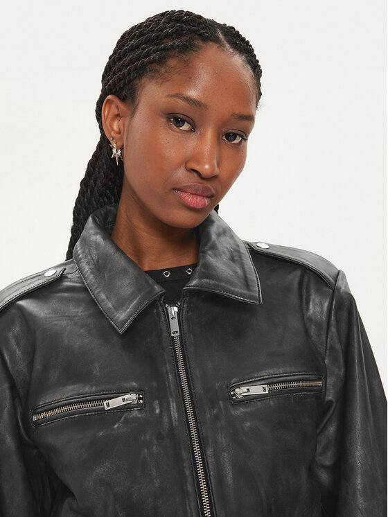 Gestuz Gestuz Lederjacke Gemma 10908766 Schwarz Relaxed Fit