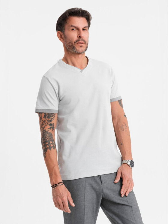 Ombre Ombre T-Shirt OM-TSCT-0198 Szary Regular Fit
