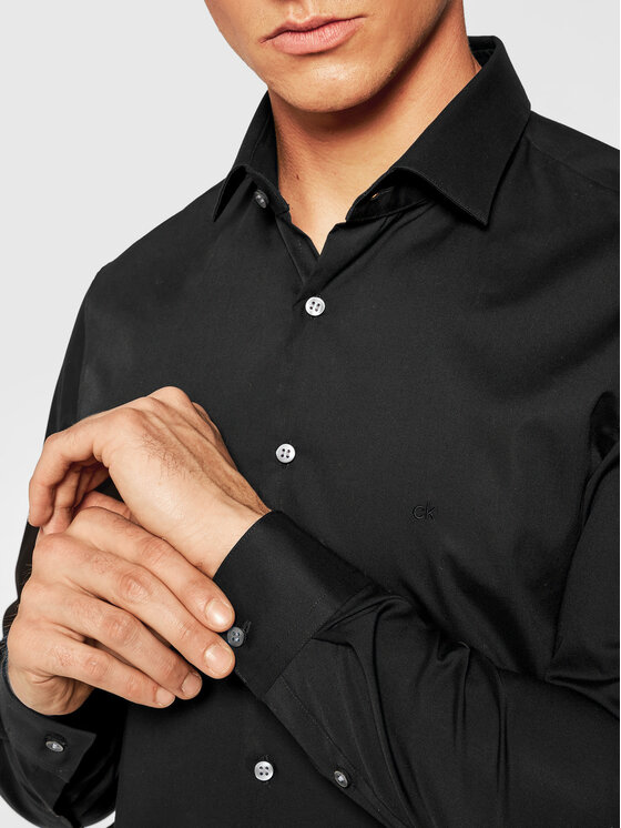Calvin Klein Calvin Klein Srajca 2ply Poplin Stretch Slim Shirt K10K103025 Črna Slim Fit