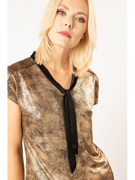 QUIOSQUE QUIOSQUE Halenka TIE BLOUSE Hnědá Regular Fit