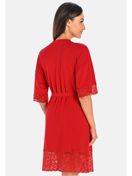 Teyli Teyli Szlafrok z wiskozy damski Gloria Czerwony Standard Fit