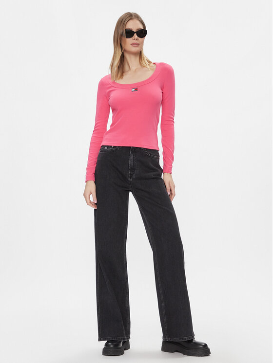 Tommy Jeans Tommy Jeans Majica Tjw Slim Badge Rib Tee Ls DW0DW17397 Ružičasta Slim Fit