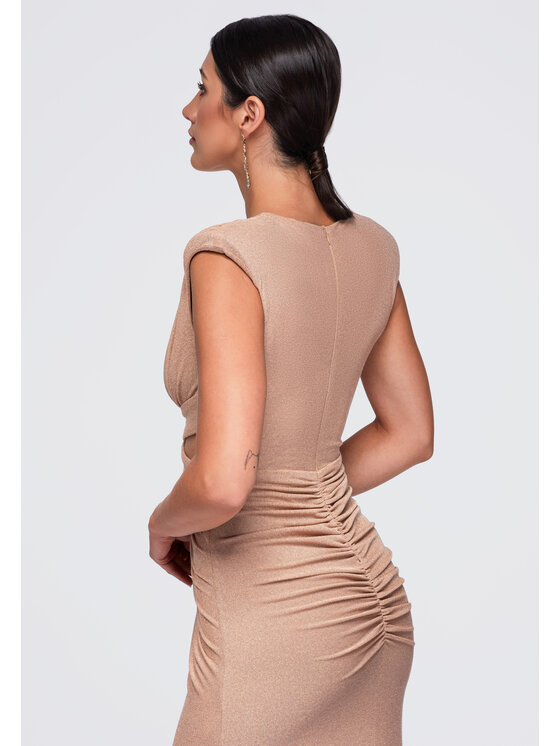 Ombre Ombre Sukienka wieczorowa LA-OM-DLR402 Beżowy Slim Fit