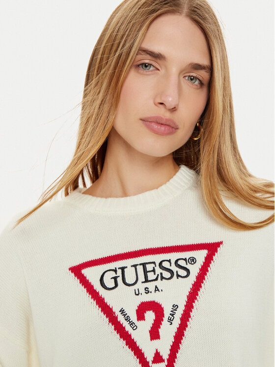 Guess Jeans Guess Jeans Sweter W4BR12 Z3HM1 Beżowy Regular Fit