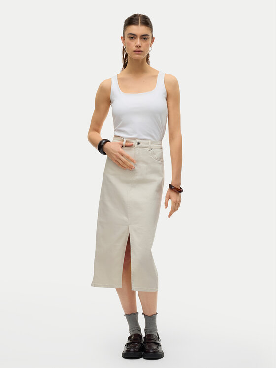 Vero Moda Vero Moda Džínová sukně Veri 10295731 Béžová Regular Fit