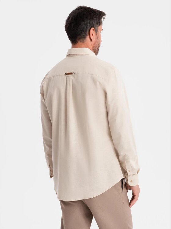 Ombre Ombre Koszula OM-SHCS-0134 Beżowy Regular Fit